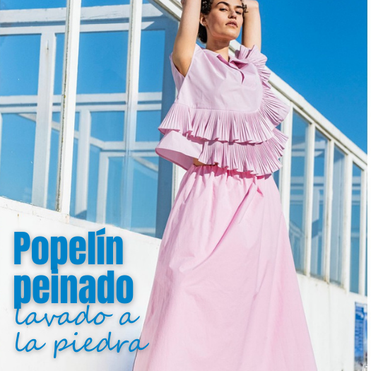 Tela popelín peinado lavado a la piedra rosa